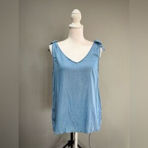 Blue Chambray Jane and Delancey Tie Shoulder Tank Size M EUC